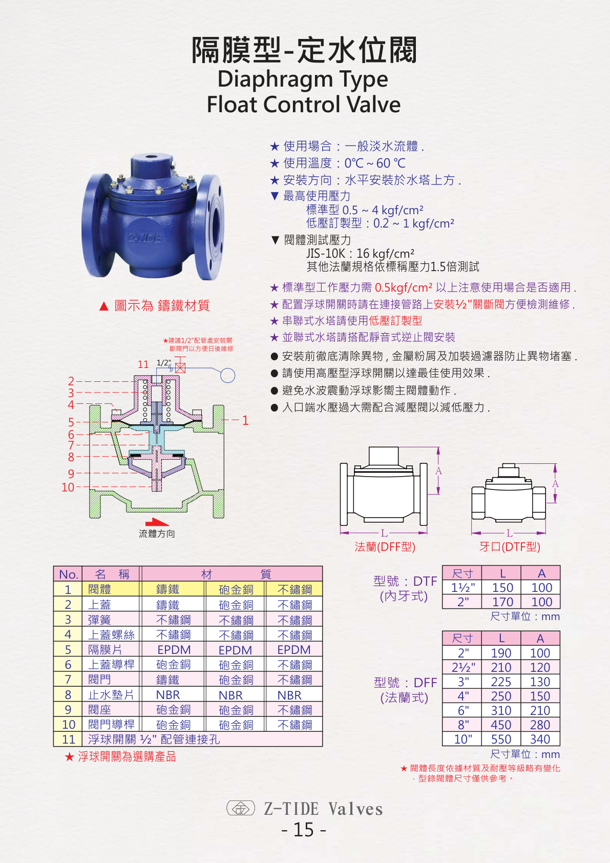 日泰 Z-TIDE 隔膜型定水位閥 DTF DFF 產品圖片